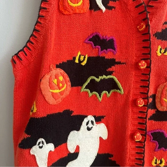 Tiara International Vintage Halloween Ghost Patchwork Sweater Vest Size Large - Picture 5 of 8